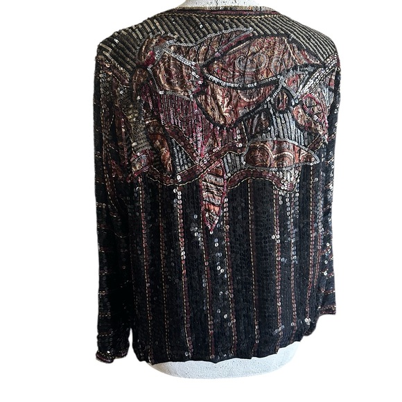 JUDITH ANN CREATIONS INC WOMENS SEQUIN TOP VINTAGE 100% SILK SZ M - Picture 4 of 16